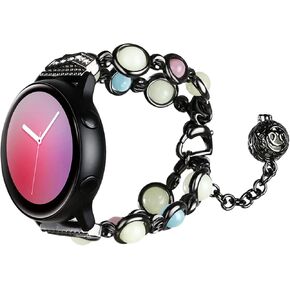TiMOVO Beaded Fashion Band Compatible with Galaxy Watch Active 2/Active/Galaxy Watch 4 40mm/Galaxy Watch 4 Classic 42mm, Elastic Beaded Night Luminous Beads Band Strap for Women Girls