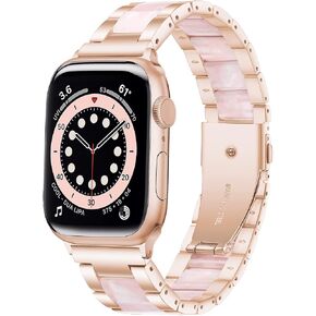 wipalor Compatible with Apple Watch Band 38mm 40mm 41mm, Comfortable for Women and Men, Easy Adjustable Bracelet, Resin and Stainless Steel Strap for iWatch Series 7 6 5 4 3 2 1 SE(Pink Petals)