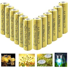 1.2V AA 500mAh Nickel Cadmium Rechargable Batteries for Solar Lights,Lawn Landscape Lighting,12 Packs
