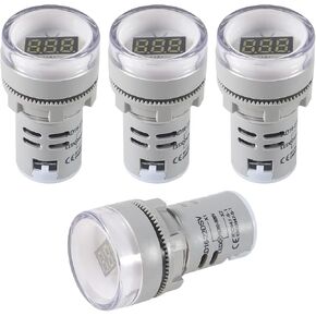 4PCS Round LED Voltage Meter Indicator,Digital LED Display Voltmeter AC 60-500V Voltage Meter Monitor 110v 220v Volt Detetor White Signal Indicator Light Panel