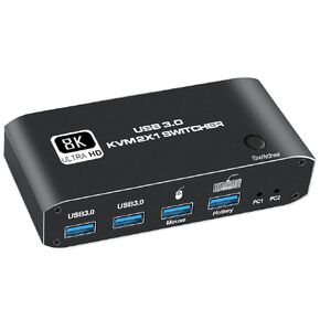 مفتاح KVM 2 شاشات 1 كمبيوتر، مفتاح NEWCARE 8K@60 هرتز HDMI KVM (داكن) in Kuwait