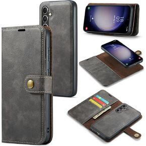 Asuwish Phone Case for Samsung Galaxy S23 FE 5G Wallet Magnetic Detachable Cell Cover with Tempered Glass Screen Protector Flip Card Holder Slot S 23 EF S23FE 23S Women Men Girls Purse Mobile Brown