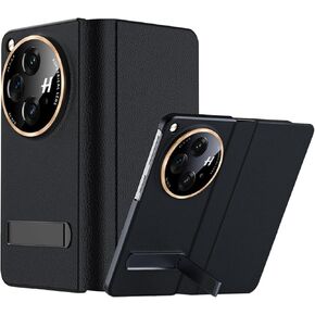 for OnePlus Open Case with Kickstand, Premium Classic PU Leather OnePlus Open Flip Cover [Magnetic Closure] [Camera Protector] Slim Hard PC Back Folio Cover Case for OnePlus Open Black