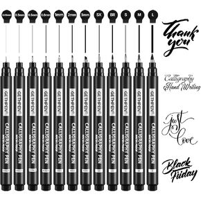 Calligraphy Pens, 12 Size Calligraphy Pens for Writing, Brush Pens Calligraphy Set for Beginners, Hand Lettering Pens,Brush Markers Set, Black Ink Drawing Pens