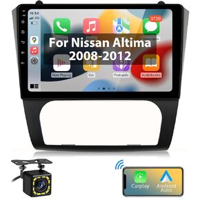 Android Car Radio for Nissan Altima 2008 2009 2010 2011 2012 (Auto AC) with Wireless CarPlay Android Auto 9" Touch Screen Bluetooth Car Stereo with GPS Navigation WiFi Backup Camera RDS FM Mic