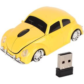 Mouse, 2.4GHZ 1600DPI Cordless Optical Mice with USB Receiver, Sports Car Car Shaped Mouse with LED Headlamp & Auto Sleep for Laptop, Desktop PC (Yellow)