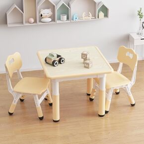 Kids Table and 2 Chairs Set, Height Adjustable Toddler Table and Chair Set, Graffiti Desktop, Children Multi-Activity Table for 2, Kids Study Table for Home Daycare Preschool for Ages 2-8