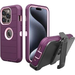 حافظة لهاتف Apple iPhone 15 Pro مع مشبك حزام ومسند، حافظة متينة متعددة الطبقات لحماية الجسم بالكامل مع حزام حزام لهاتف Apple iPhone 15 Pro 6.1 بوصة 2023 (أزرق داكن + أزرق) in Kuwait