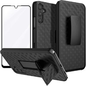Ailiber for Samsung Galaxy A34 5G Case, Samsung A34 5G Phone Case Holster with Screen Protector, Swivel Belt Clip, Kickstand Holder, Slim Shockproof Shell Full Body Phone Cover for Galaxy A34-Black