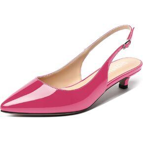 SHOWFOREST Women's Slingback Pointed Toe Wedding Dress Patent Buckle Kitten Low Heel Pumps Office Work Dress Shoes 1.5 Inch