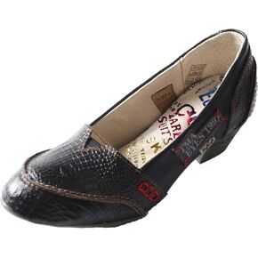 TMA EYES Patchwork Textured Leather Women's Pumps Round Closed Toe Chunky Heels Block Low Heel Dress Shoes
