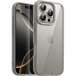 JETech Case for iPhone 16 Pro Max 6.9-Inch, Shockproof Phone Bumper Cover, Solid Color Matte TPU Frame, Anti-Scratch Clear Back (Natural Titanium)
