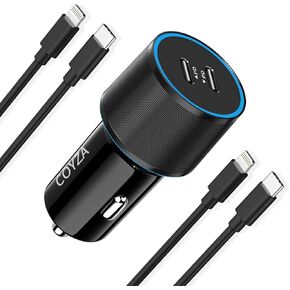 USB C Fast Car Charger, [Apple MFi Certified] Dual 20W PD Cigarette Lighter Compatible with iPhone 14/Pro Max/Pro/Plus/13/12/11/Mini/XS/XR/8/SE, iPad, + 2 Pack 3.3FT Lightning Cable Cord