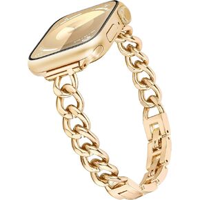 Compatible with Dressy Designer Thin Apple Watch Bracelet Bands for Women Men 40mm 41mm 38mm, Single Chain Design iWatch Bands for Slim Apple Watch Series 10 9 SE 8 7 6 5 4 3 2 Ultra 2 1 Band (Starlight)