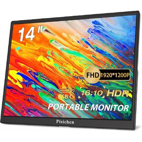 Portable Monitor 14 inch FHD 1920 x 1200P USB-C Portable Monitor for Laptop IPS Monitor Second Screen for Laptop PC Phone PS4/5 Switch
