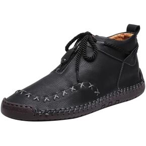 Women's Solid Color Casual Boots, Western Ankle Boots Leather Casual LightweightHand Stitching for Outdoor Workings