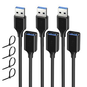 سلك موسع USB بطول 10 أقدام (3 حزم)، كابل تمديد USB 3.0، USB A ذكر إلى أنثى، متوافق مع محرك فلاش USB، القرص الصلب، قارئ البطاقات، كاميرا الويب، الطابعة، لوحة المفاتيح، الماوس، بلاي ستيشن، إكس بوكس، سماعة الواقع الافتراضي