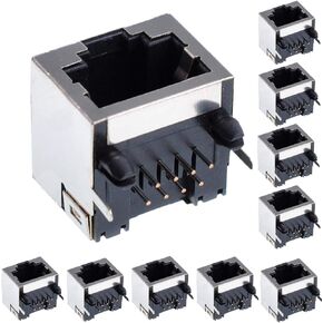 10Pcs Shielded RJ45 Female 8P8C 90 Degree Angle Network Modular Connector for PCB