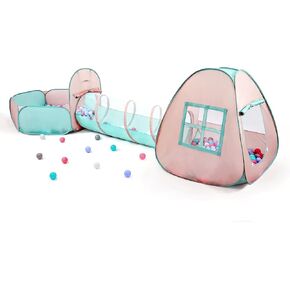 3 in 1 Pop Up Kids Play Tent with Tunnel and Ball Pit for Kids, Boys, Girls, Babies and Toddlers, Indoor/Outdoor Playhouse, Red&Yellow&Blue