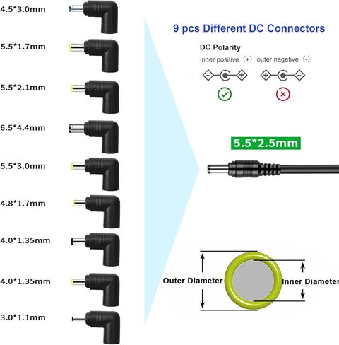 19V 3.42A Laptop Charger,100~240V AC to DC 19 Volt 3.42A 3.16A 2.37A 2.31A Power Supply Adapter with 9 Tips for Asus Toshiba Lenovo Notebook LG Monitor in Kuwait