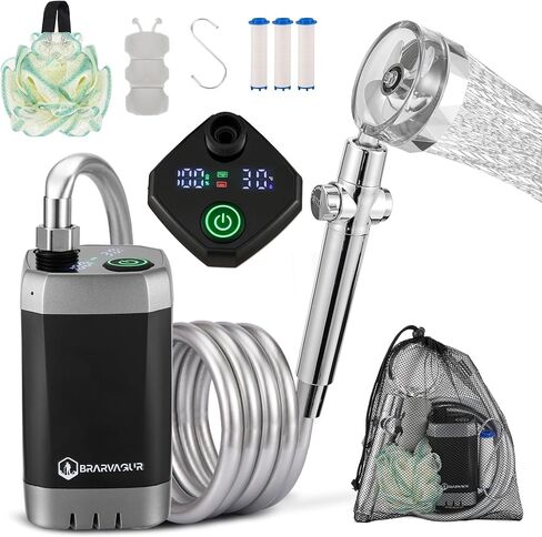 Portable Camping Shower,Upgrade 7800mAh Rechargeable Electric Shower Pump with USB-C, Handheld Filter Shower Head Two-Meter Hose Suitable for Outdoor Hiking, RV Travel, Beach Vacations in Saudi Arabia