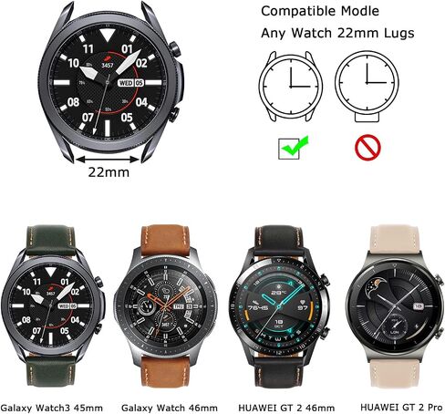 أحزمة Tasikar الجلدية مقاس 22 مم متوافقة مع ساعة Samsung Galaxy Watch 3 مقاس 45 مم، حزام سوار بديل من الجلد الأصلي الفاخر متوافق مع ساعة Galaxy Watch 46 مم، 22 مم in Saudi Arabia