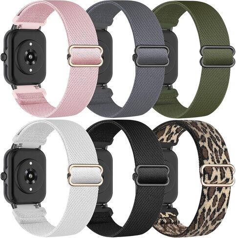 6 Pack Stretchy Nylon Bands Compatible with Amazfit GTS /GTS 2/ GTS 2 Mini/ GTS 2e / GTS 3/ GTS 4 Mini / GTS 4,20mm Weave Elastic Replacement Watch Strap for Amazfit Bip / Bip U Pro / Bip 3 /3 Pro, Girls Women in Saudi Arabia