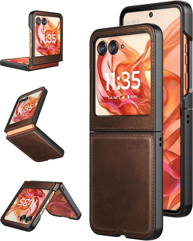 Foluu for Motorola Razr 2024 Case [Not fit Razr Plus 2024], Moto Razr 2024 Leather Case, PU Leather + Hard PC Shell Ultra Thin Slim Durable Protective Phone Case Cover for Motorola Razr 2024 (Brown) in Saudi Arabia