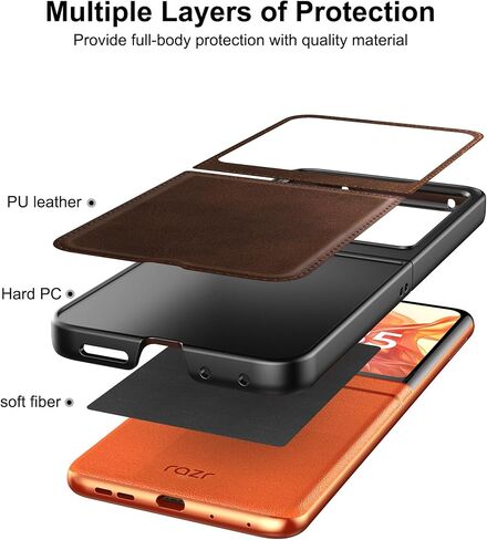 Foluu for Motorola Razr 2024 Case [Not fit Razr Plus 2024], Moto Razr 2024 Leather Case, PU Leather + Hard PC Shell Ultra Thin Slim Durable Protective Phone Case Cover for Motorola Razr 2024 (Brown) in Saudi Arabia