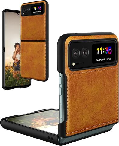 Foluu for Motorola Razr 2024 Case [Not fit Razr Plus 2024], Moto Razr 2024 Leather Case, PU Leather + Hard PC Shell Ultra Thin Slim Durable Protective Phone Case Cover for Motorola Razr 2024 (Brown) in Saudi Arabia