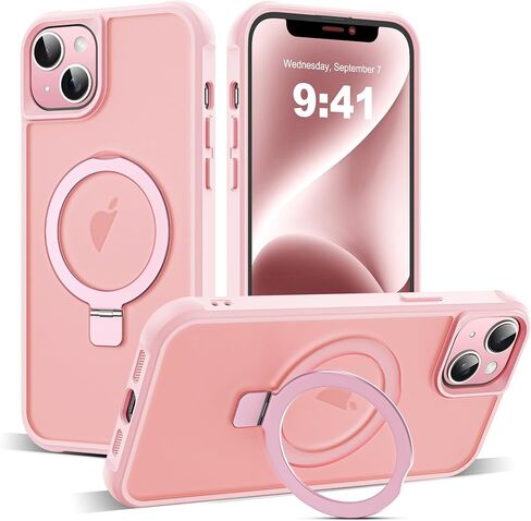 CoolBELL Phone Case for iPhone 15 Plus 6.7 Inches with Strengthened Magnetic Ring Stand Translucent Back Cover [Compatible with Magsafe] Military-Grade Protection Cases for Men Women (Wine Red) in Saudi Arabia