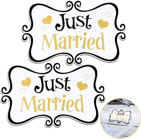 قطعتان كبيرتان من ديكورات السيارة Just Married، زينة لافتة مغناطيسية للسيارة مقاس 13.9 × 8.8 بوصة، ملصقات مغناطيسية للباب الخلفي لشهر العسل لثلاجة لوحة باب السيارة (أسود وأحمر) in Kuwait