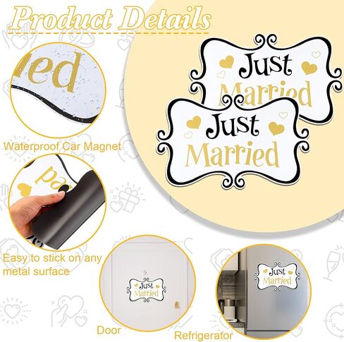 قطعتان كبيرتان من ديكورات السيارة Just Married، زينة لافتة مغناطيسية للسيارة مقاس 13.9 × 8.8 بوصة، ملصقات مغناطيسية للباب الخلفي لشهر العسل لثلاجة لوحة باب السيارة (أسود وأحمر) in Kuwait