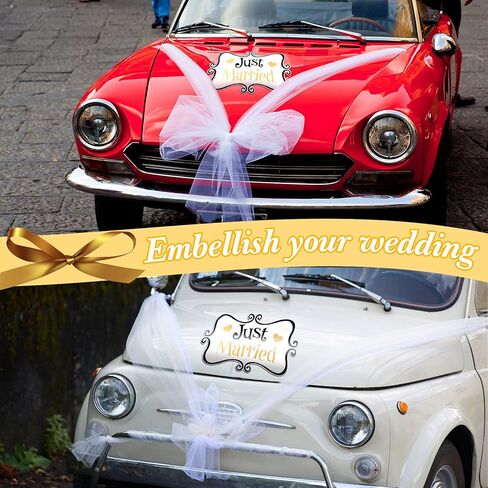 قطعتان كبيرتان من ديكورات السيارة Just Married، زينة لافتة مغناطيسية للسيارة مقاس 13.9 × 8.8 بوصة، ملصقات مغناطيسية للباب الخلفي لشهر العسل لثلاجة لوحة باب السيارة (أسود وأحمر) in Kuwait