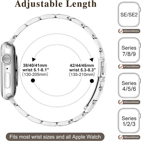 سوار نحيف من الفولاذ المقاوم للصدأ متوافق مع أساور ساعة Apple للنساء 44 مم 40 مم 45 مم 41 مم 38 مم 42 مم 46 مم، سوار معصم أنيق لسلسلة ساعات Apple 10 9 8 7 6 5 4 3 2 1 SE (فضي) in Saudi Arabia