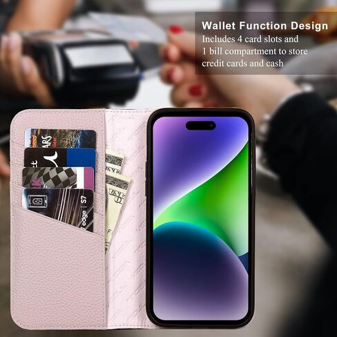 حافظة VISOUL مرصوفة بالحصى من الجلد الأصلي لهاتف iPhone 14 Pro Max مع حامل بطاقة للرجال والنساء، غطاء مغناطيسي قابل للطي مع حامل لهاتف iPhone 14 Pro Max (6.7 بوصات) (أرجواني + أرجواني فاتح) in Kuwait