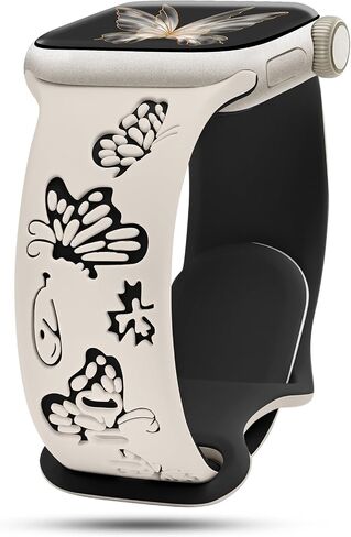 Butterfly Engraved Bands Compatible with Apple Watch Band 40mm 41mm 38mm for Women, Two-Tone Silicone Soft Sport Strap for iWatch Bands Series 10 9 8 7 SE 6 5 4 3 2 1 Ultra in Saudi Arabia