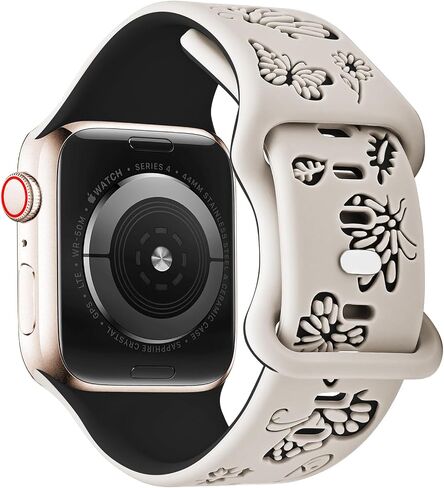 Butterfly Engraved Bands Compatible with Apple Watch Band 40mm 41mm 38mm for Women, Two-Tone Silicone Soft Sport Strap for iWatch Bands Series 10 9 8 7 SE 6 5 4 3 2 1 Ultra in Saudi Arabia