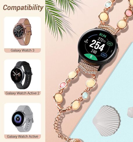 TiMOVO Beaded Fashion Band Compatible with Galaxy Watch Active 2/Active/Galaxy Watch 4 40mm/Galaxy Watch 4 Classic 42mm, Elastic Beaded Night Luminous Beads Band Strap for Women Girls in Saudi Arabia