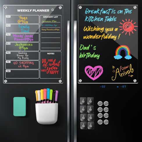 Clear Acrylic Magnetic Calendar for fridge(16x12) - Monthly & Weekly Planner Clear Dry Erase Boards for Refrigerator - 8 Vivid Markers & Smudge-Free Erasing - Complete Planning Set ! in Saudi Arabia