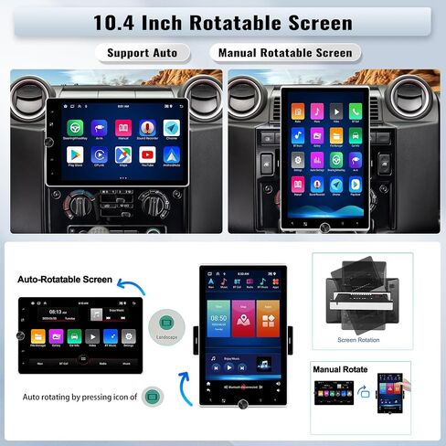 UNITOPSCI 2G+64G Single Din Android 13 Car Stereo 10.4 بوصة بمحرك قابل للتدوير شاشة تعمل باللمس لاسلكي Apple CarPlay Android Auto Car Radio GPS Navigation Bluetooth Mirror Link FM/RDS+كاميرا احتياطية ميكروفون in Saudi Arabia