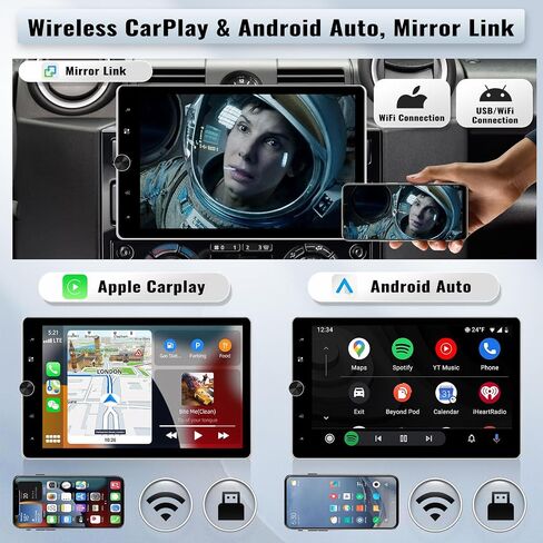 UNITOPSCI 2G+64G Single Din Android 13 Car Stereo 10.4 بوصة بمحرك قابل للتدوير شاشة تعمل باللمس لاسلكي Apple CarPlay Android Auto Car Radio GPS Navigation Bluetooth Mirror Link FM/RDS+كاميرا احتياطية ميكروفون in Saudi Arabia