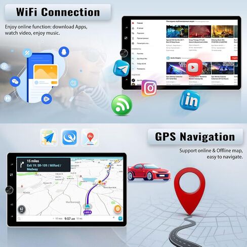 UNITOPSCI 2G+64G Single Din Android 13 Car Stereo 10.4 بوصة بمحرك قابل للتدوير شاشة تعمل باللمس لاسلكي Apple CarPlay Android Auto Car Radio GPS Navigation Bluetooth Mirror Link FM/RDS+كاميرا احتياطية ميكروفون in Saudi Arabia
