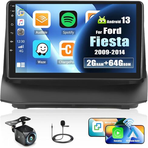 ستيريو سيارة 2G+64G Android 13 لسيارة Ford Fiesta 2009-2014 مع Carplay لاسلكي Android Auto، شاشة لمس 9 بوصات راديو سيارة Ford Fiesta مع وصلة مرآة WiFi/GPS Bluetooth FM/RDS SWC+كاميرا خلفية in Saudi Arabia