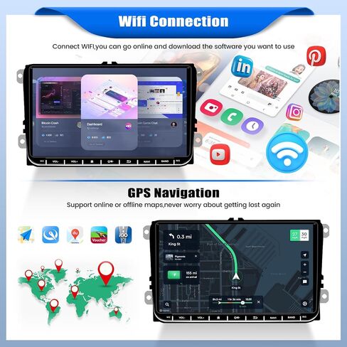 [2+64G] ستيريو سيارة Android 13 لسيارة VW Passat Tiguan Golf MK5 MK6 Jetta T5 EOS Polo مع Carplay اللاسلكي وAndroid Auto، راديو سيارة بشاشة تعمل باللمس 9 بوصة مع BT FM/RDS HiFi WiFi GPS Dual USB+كاميرا احتياطية in Saudi Arabia