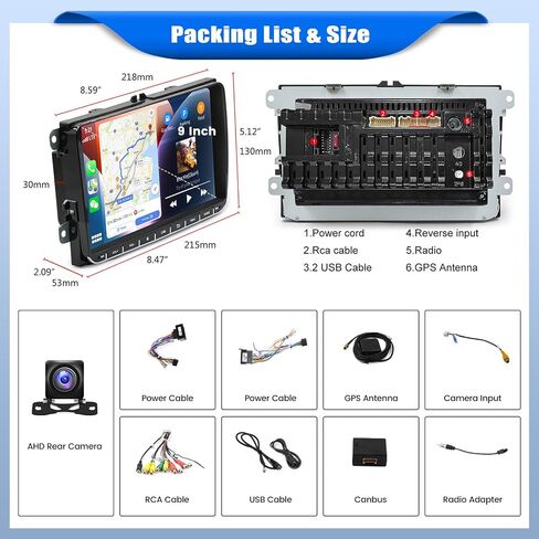 [2+64G] ستيريو سيارة Android 13 لسيارة VW Passat Tiguan Golf MK5 MK6 Jetta T5 EOS Polo مع Carplay اللاسلكي وAndroid Auto، راديو سيارة بشاشة تعمل باللمس 9 بوصة مع BT FM/RDS HiFi WiFi GPS Dual USB+كاميرا احتياطية in Saudi Arabia