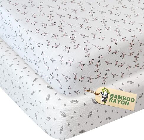 Muslin Crib Sheets for Girls and Boys, Fitted Baby Crib Sheets for Toddler Bed 28" x 52", Viscose Made from Bamboo Crib Mattress Sheet with Boho Style, Soft Breathable Baby Sheets 2 Pack, White&Yellow in Saudi Arabia