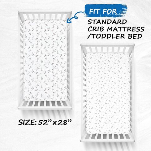 Muslin Crib Sheets for Girls and Boys, Fitted Baby Crib Sheets for Toddler Bed 28" x 52", Viscose Made from Bamboo Crib Mattress Sheet with Boho Style, Soft Breathable Baby Sheets 2 Pack, White&Yellow in Saudi Arabia