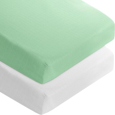 Muslin Crib Sheets for Girls and Boys, Fitted Baby Crib Sheets for Toddler Bed 28" x 52", Viscose Made from Bamboo Crib Mattress Sheet with Boho Style, Soft Breathable Baby Sheets 2 Pack, White&Yellow in Saudi Arabia