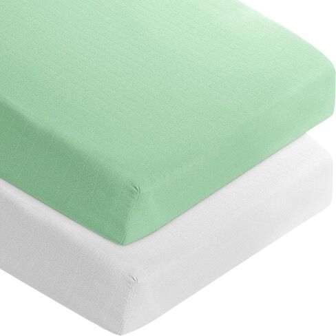 Muslin Crib Sheets for Girls and Boys, Fitted Baby Crib Sheets for Toddler Bed 28" x 52", Viscose Made from Bamboo Crib Mattress Sheet with Boho Style, Soft Breathable Baby Sheets 2 Pack, White&Yellow in Saudi Arabia